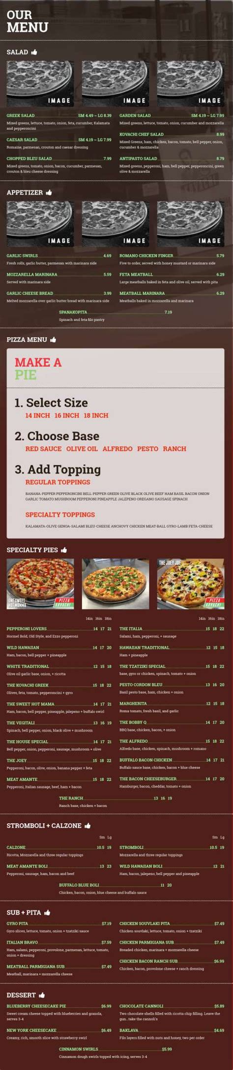 pizza kovachi menu